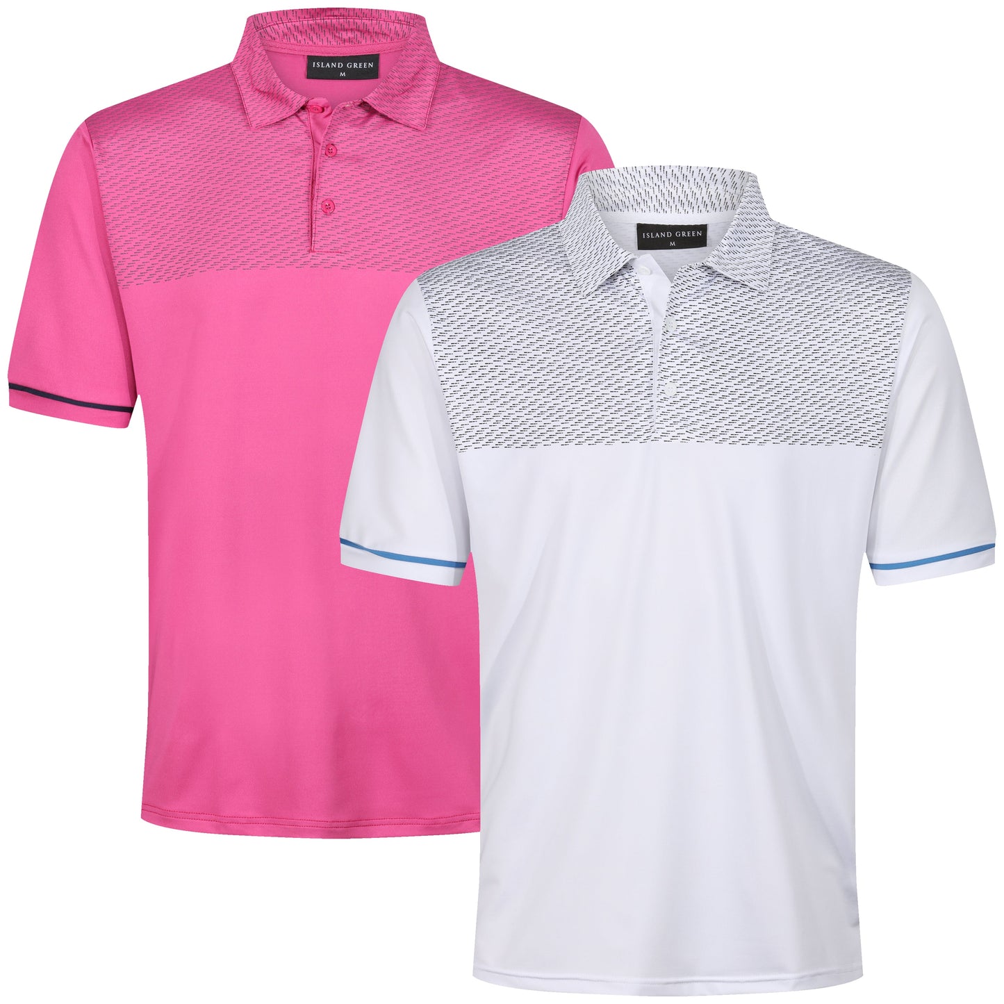 Island Green Golf Polo Shirt Mens Stretch Breathable Dash Print Casual - QHA UK