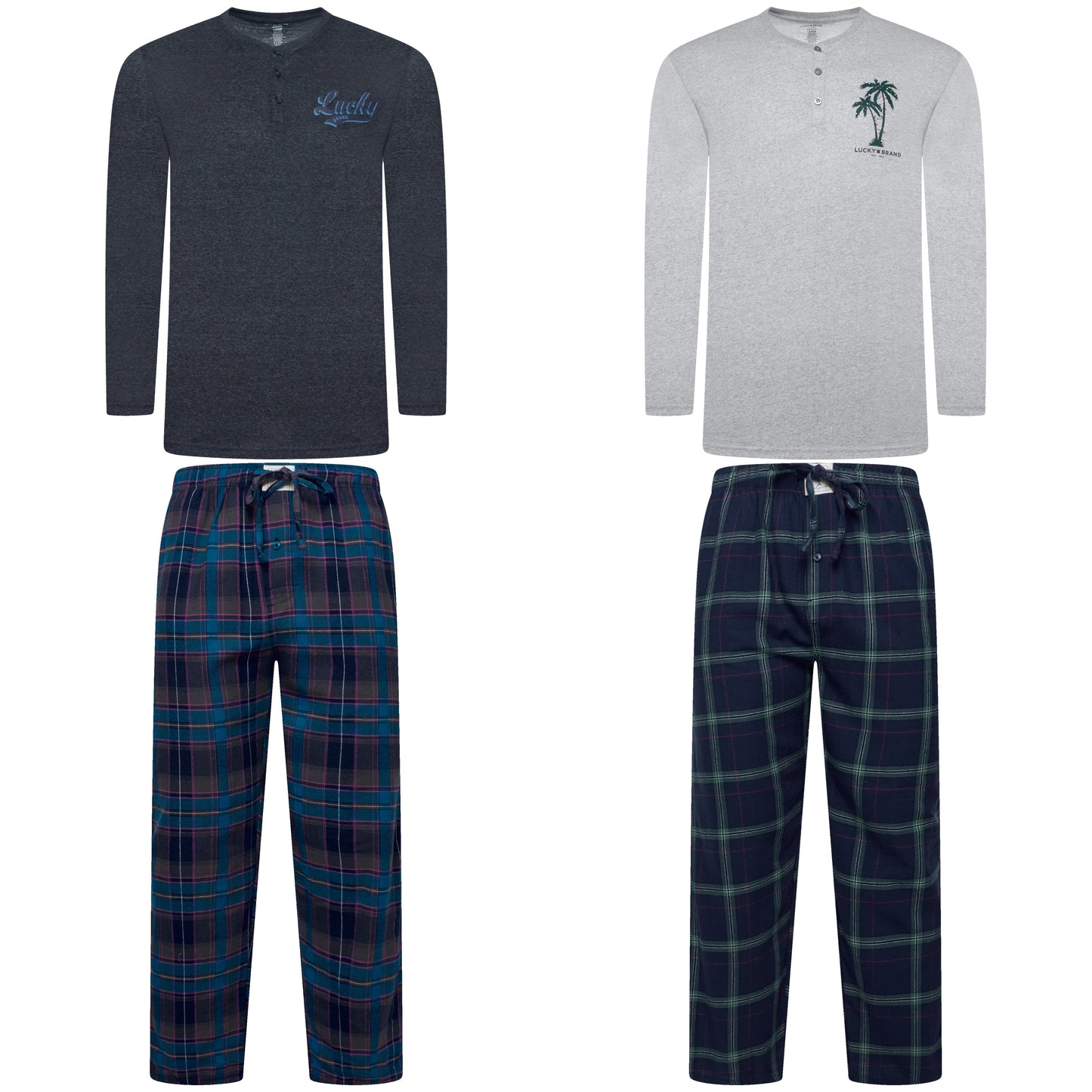 Lucky Brand Mens Henley Pyjama Set Flannel Check Lounge Pants PJs S-XL - QHA UK