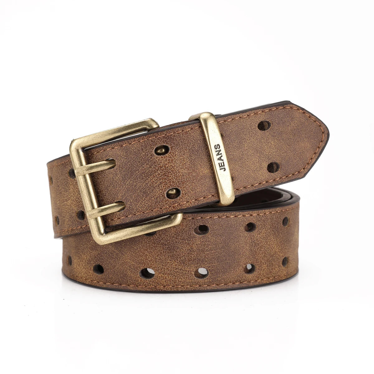 Unisex Western PU Leather Belt Retro Cowboy Buckle Jeans Waist Black B - Buckle Detail - QHA UK