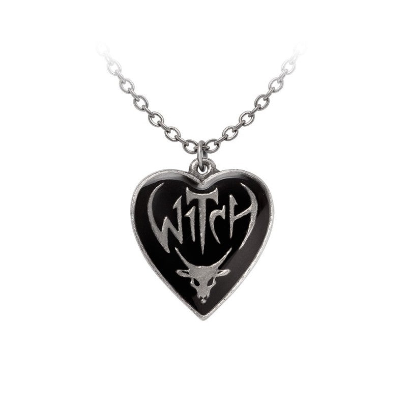 Alchemy Gothic Witch Pendant Necklace Heart Reversible - QHA UK