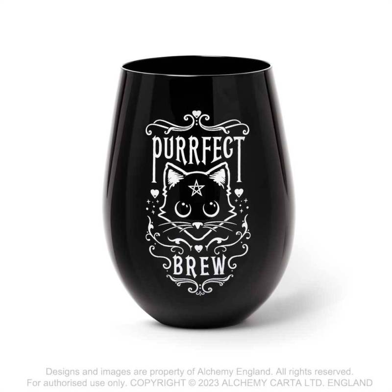 Alchemy Gothic Tumbler Purrfect Brew Stemless Glass - Front View - QHA UK