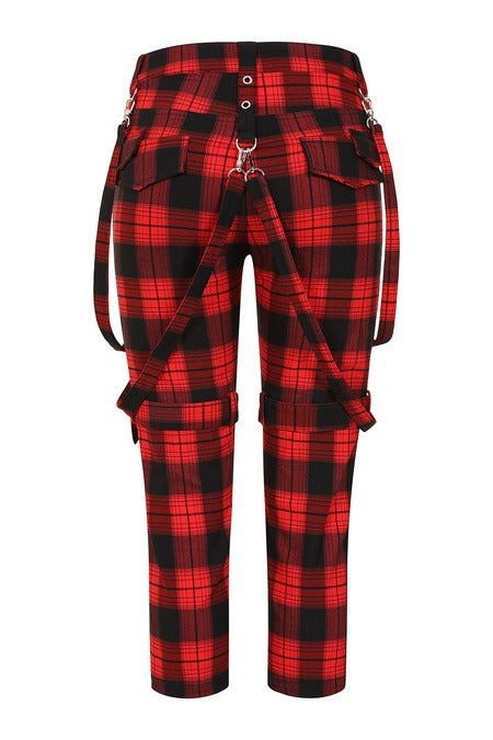Banned Alternative Women's Trousers Nocturne Buckle Red Tartan UK 8-22 - Buckle Detail - QHA UK