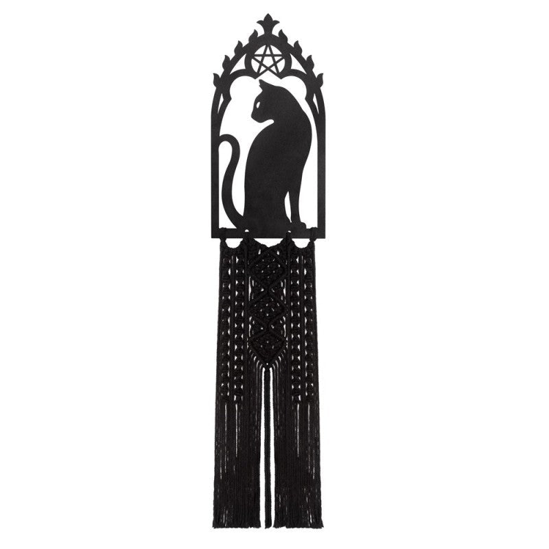 Alchemy Gothic Wall Hanging Black Cat Macramé - QHA UK
