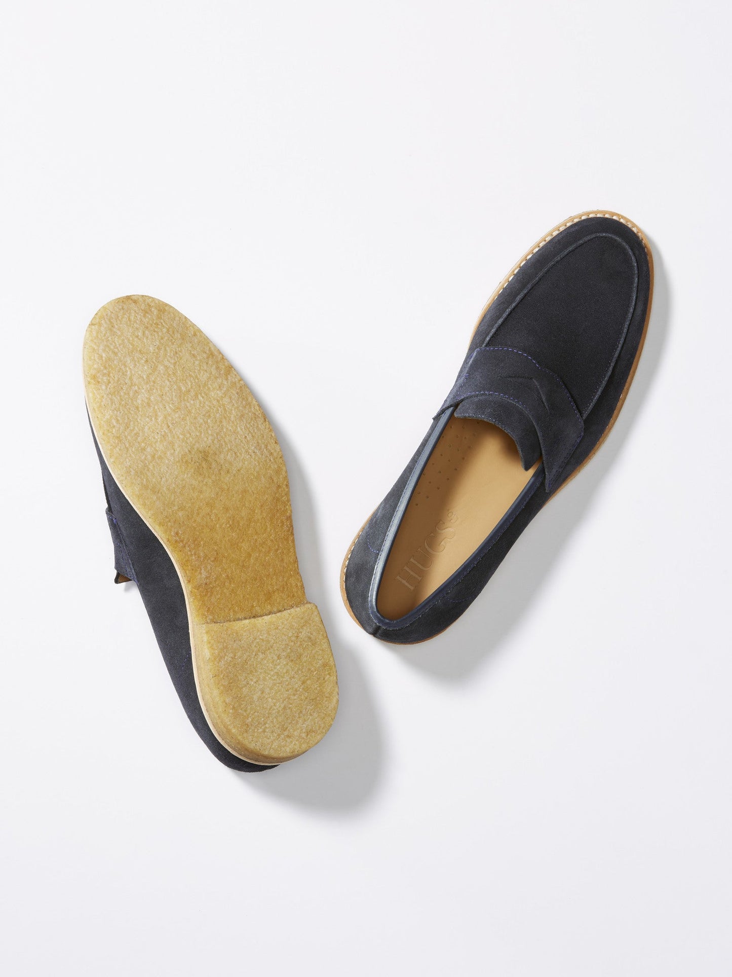 Hugs & Co Mens Blue Suede Loafers Crepe Rubber Welted Sole UK 7-14 - Sole Detail - QHA UK