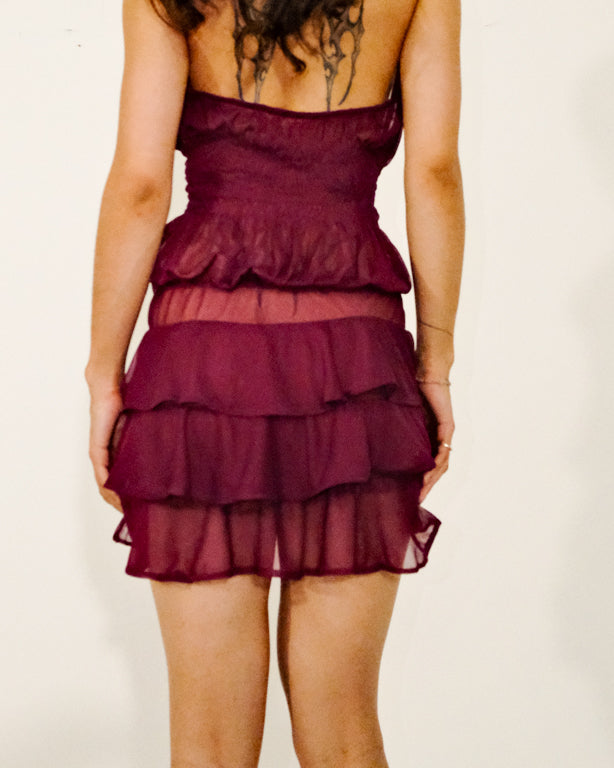 Ensogirl Women's Boho Purple Cowl Neck Mini Ruffle Dress | QHA UK - QHA UK