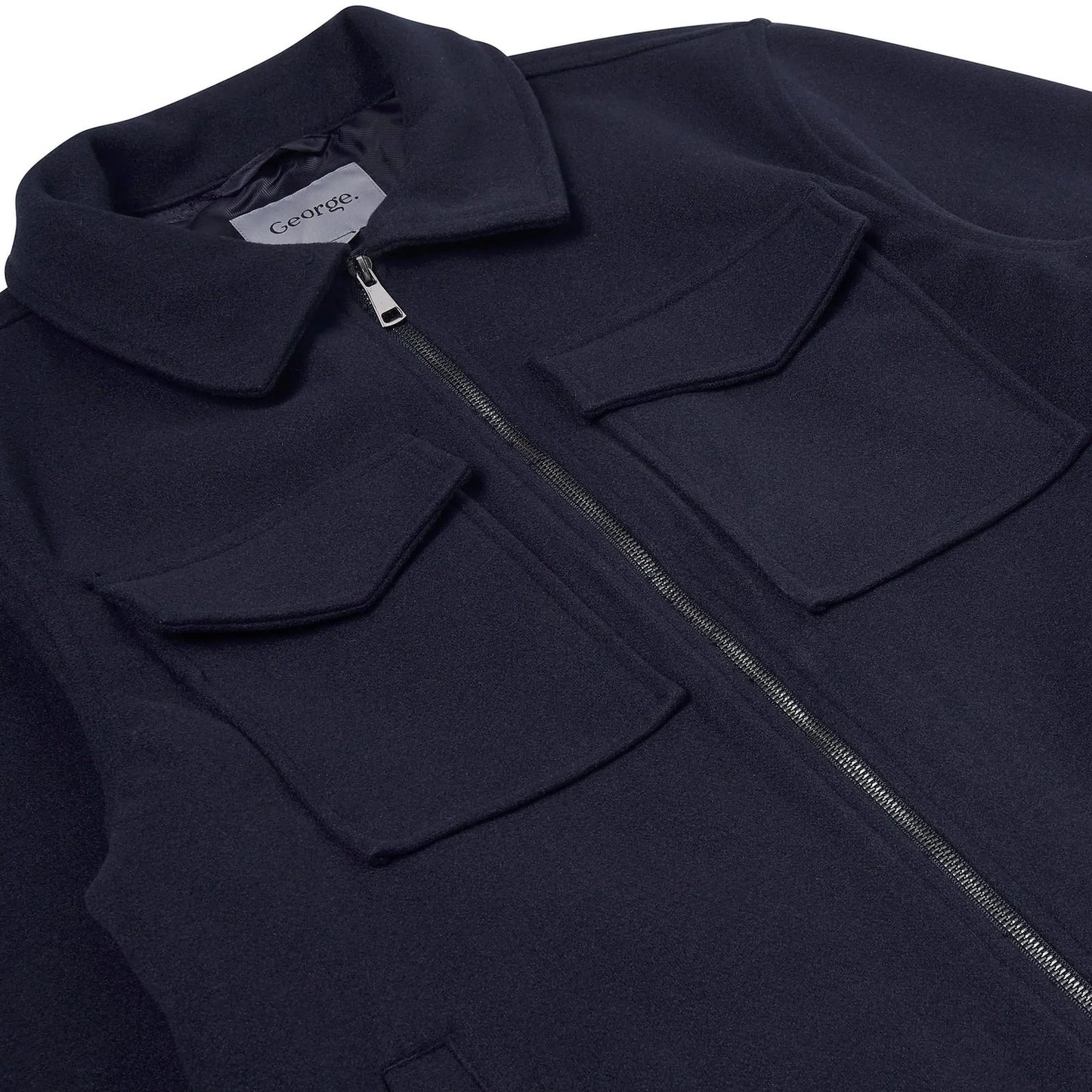 George Mens Brushed Winter Shacket Wool Look Overshirt Jacket Pockets - QHA UK