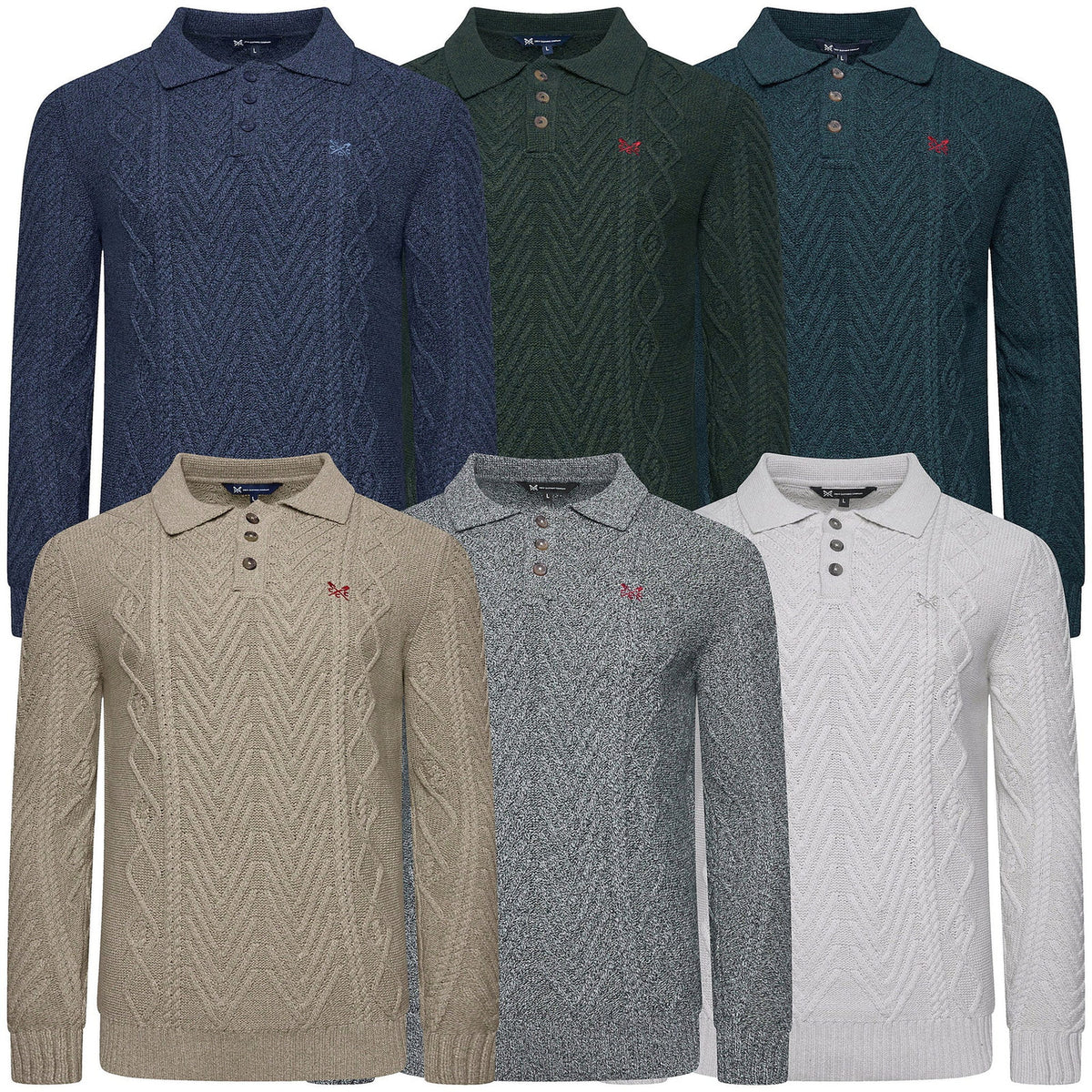 Crew Clothing Company Men's Cable Knit Button Neck Jumper | 6 Colours | XS–3XL - Collar Detail - QHA UK