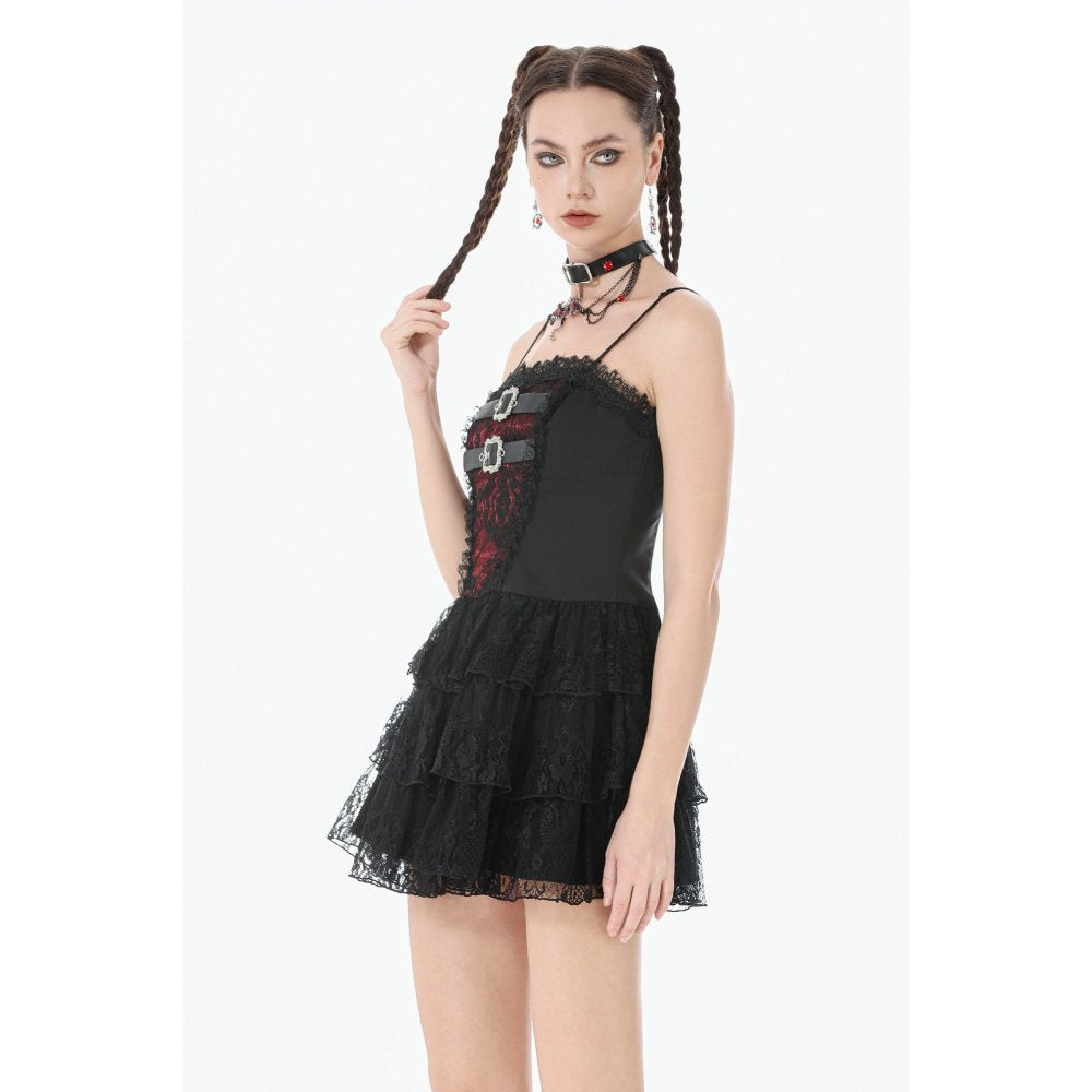 Dark in Love Dress Crimson Shadow Layered Lace Cake UK 8-18 - QHA UK