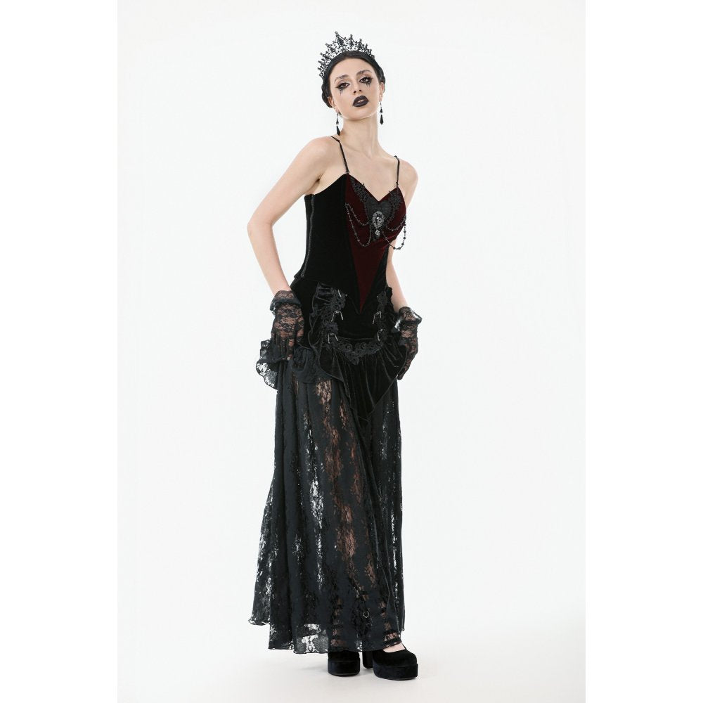 Dark in Love Women's Bodysuit Morrigan Velvet and Lace Chain-Detail - QHA UK