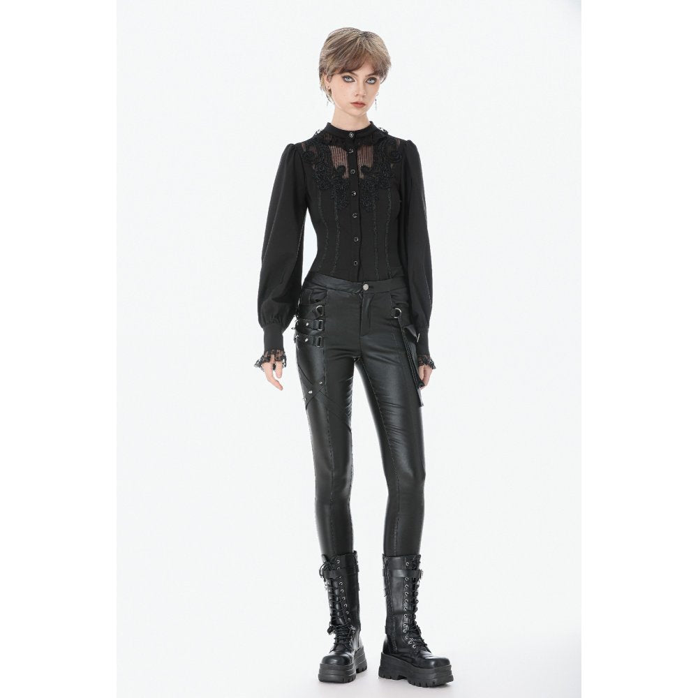 Dark in Love Women's Punk Trousers Leather-Look Strap Detail UK 8-18 - QHA UK
