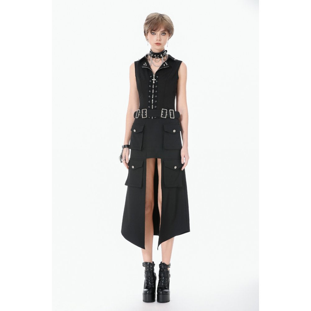 Dark in Love Women's Alternative Vest Top Studded Lace-Up Black - QHA UK