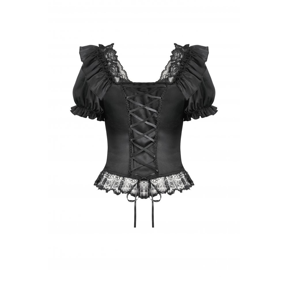 Dark in Love Women's Corset Top Seraphina Ruched Puff-Sleeve Black - Sleeve Detail - QHA UK