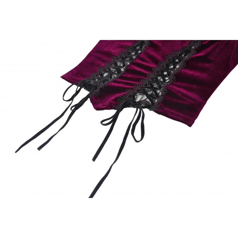 Dark in Love Women's Corset Top Serilda Velvet Lace in Wine Red - QHA UK