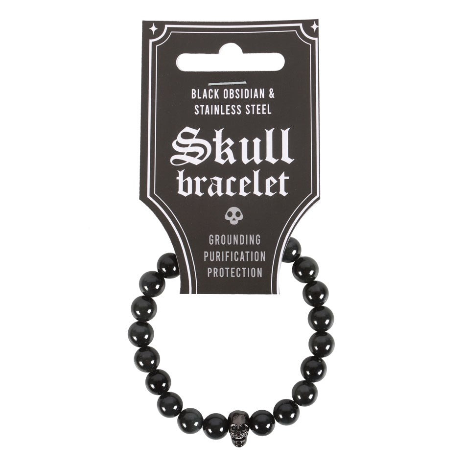 Gothic Gifts Bracelet Black Obsidian Skull - QHA UK