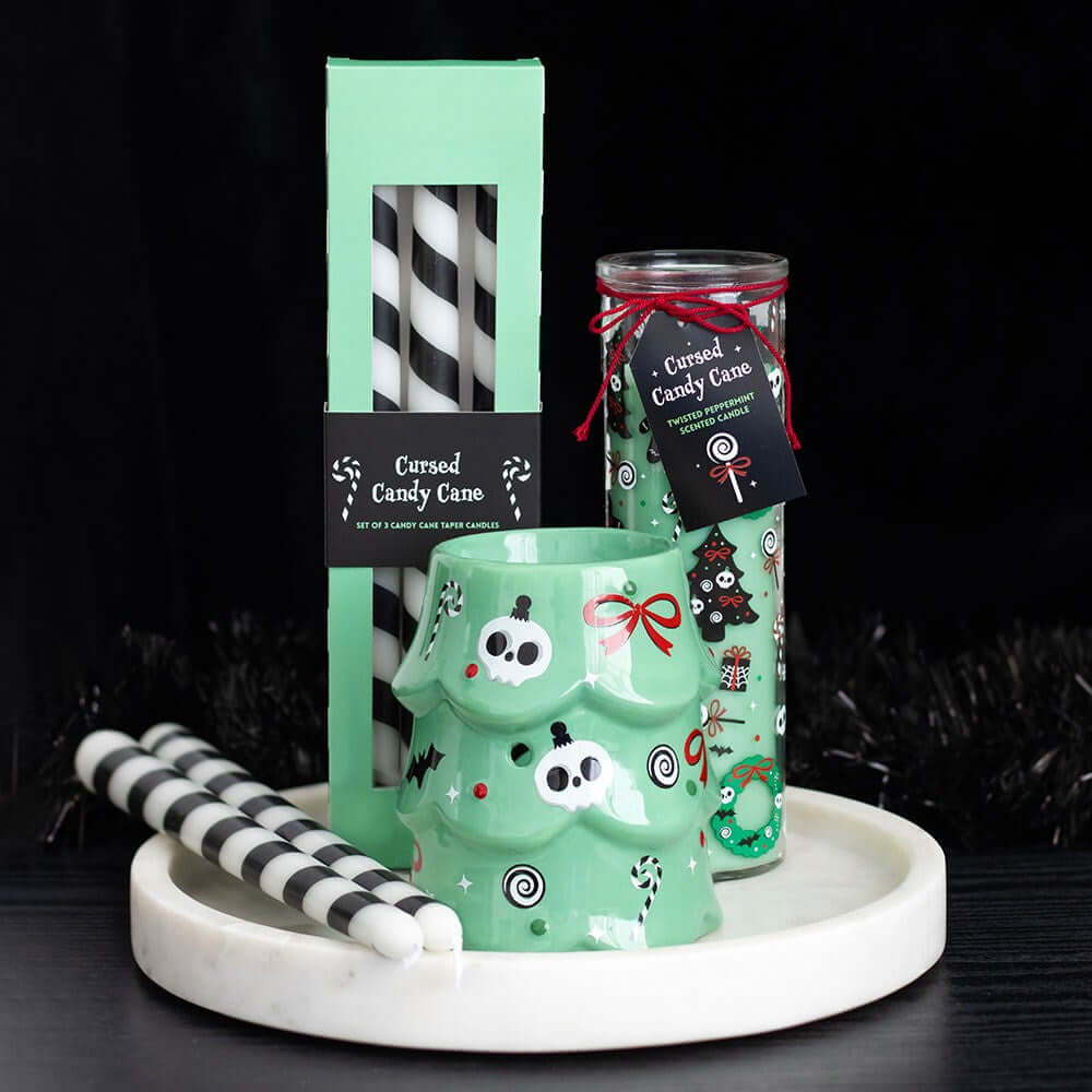 Gothic Gifts Taper Candles Black Candy Cane Pack of 3 - QHA UK