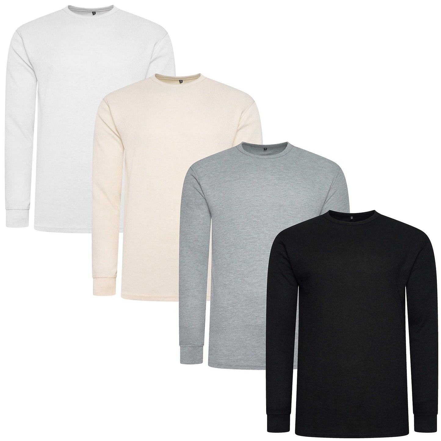 ONE Mens Waffle Knit Long Sleeve T-Shirt Cotton Crew Neck Casual Top | - Collar Detail - QHA UK