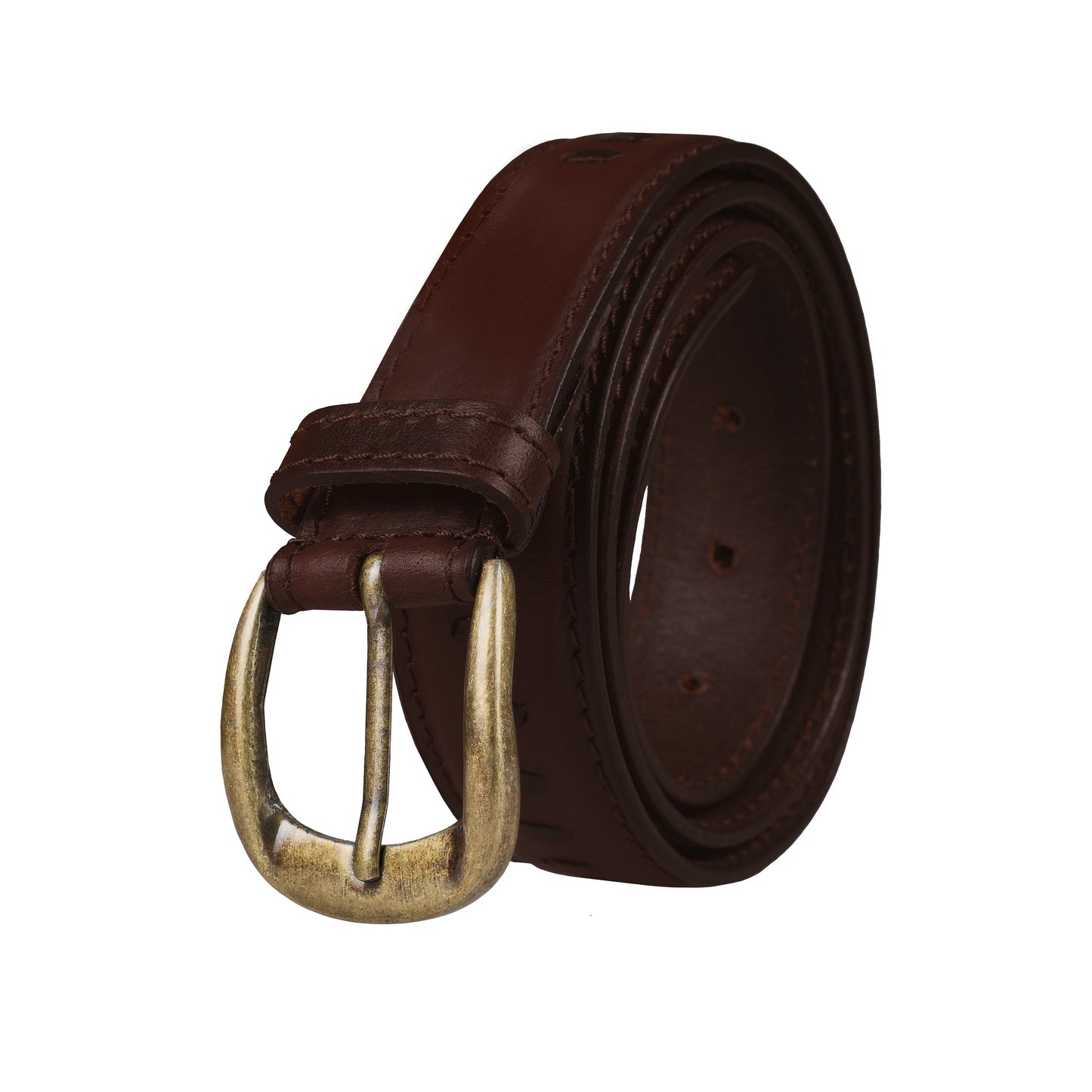 Outback Unisex Full Grain Leather Belt Straight Stitch Stainless Steel - Buckle Detail - QHA UK