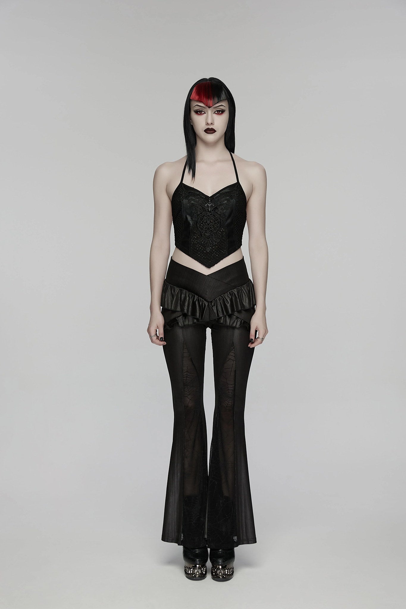 Punk Rave Women's Gothic Flared Trousers Bellatrix Leggings Flares - QHA UK