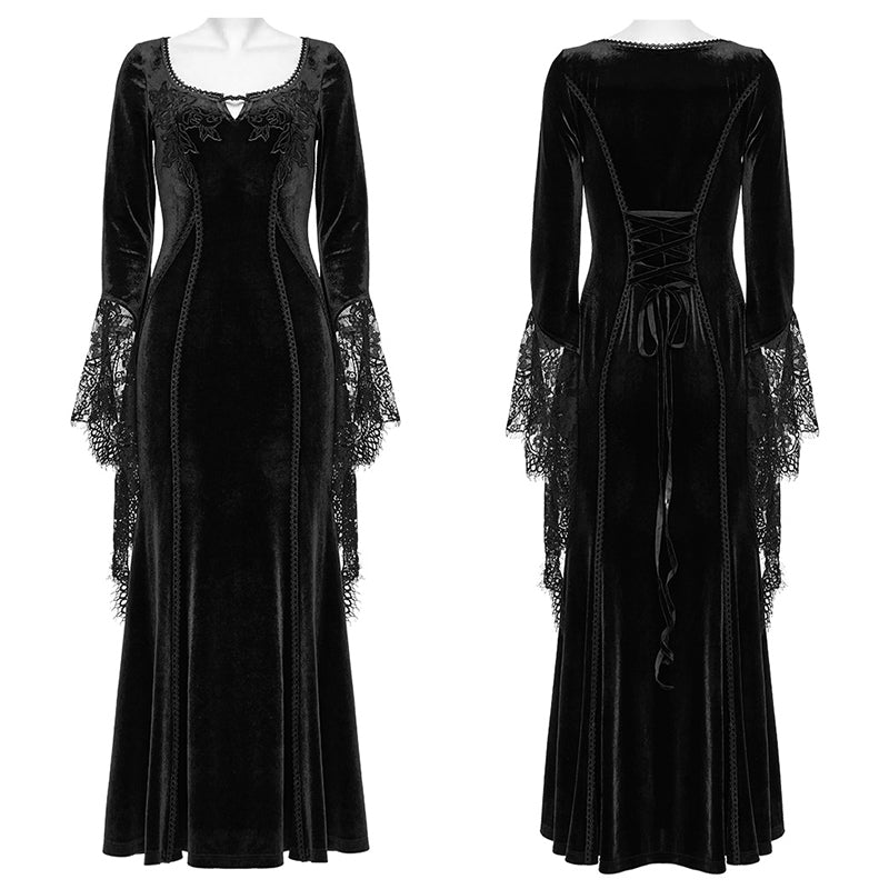 Punk Rave Dress Isolde Velvet Lace Sleeve Black UK 8-16 - Sleeve Detail - QHA UK