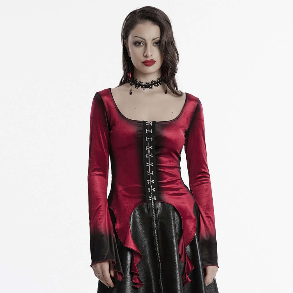 Punk Rave Top Leticia Burgundy Gradient Velvet with Hooks and Eyes - QHA UK