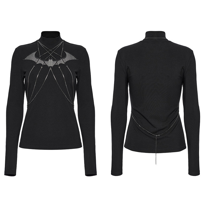 Punk Rave Women's Gothic Jumper Morrigan Bat Chain Top Black UK 8-16 - QHA UK