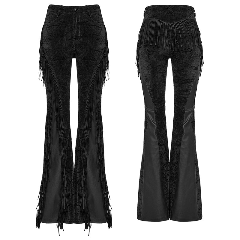 Punk Rave Women's Gothic Trousers Morrigan Wasteland Tassel Flare - QHA UK