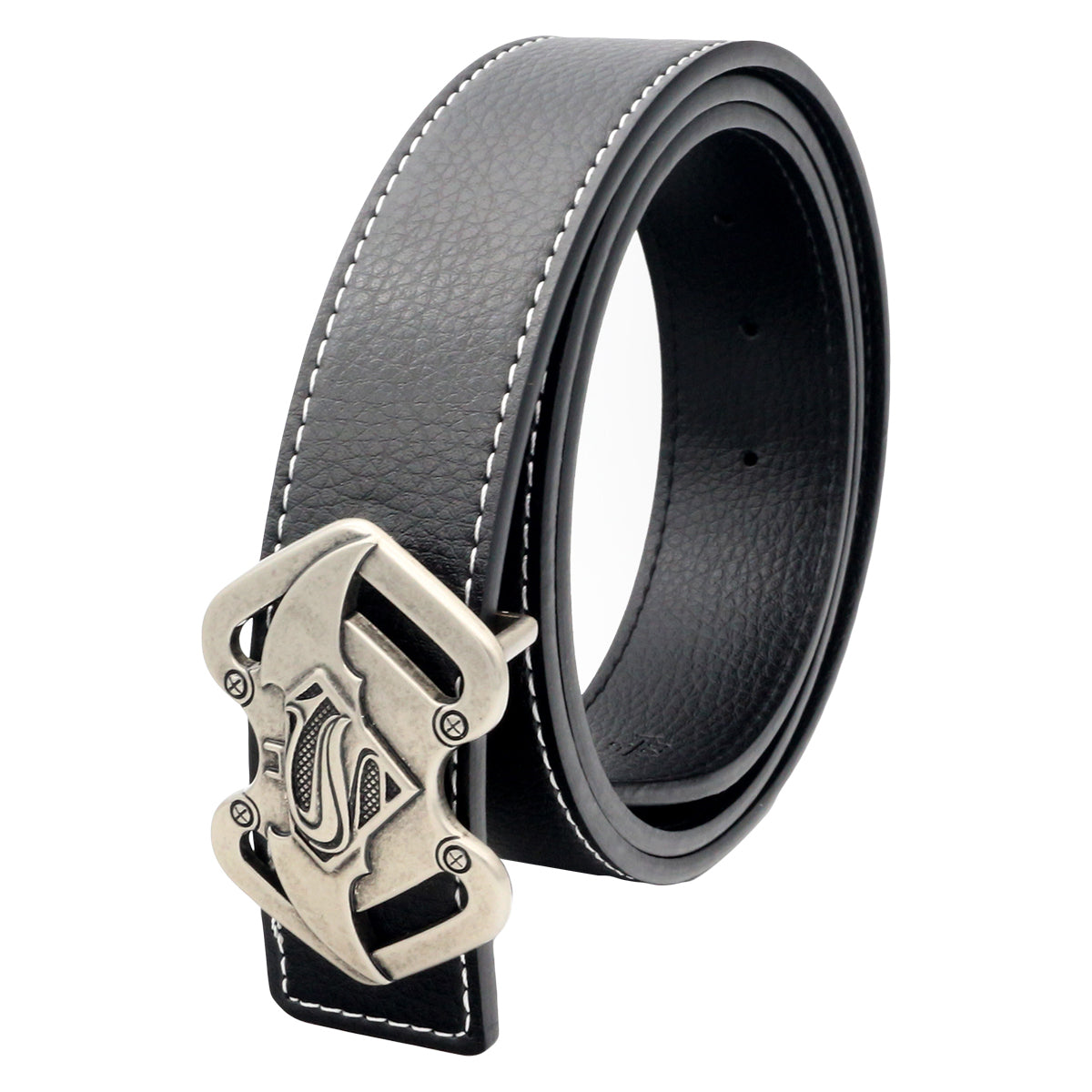 QHA Mens 38mm Split Leather Belt, Superman Batman Combo Pin - QHA UK