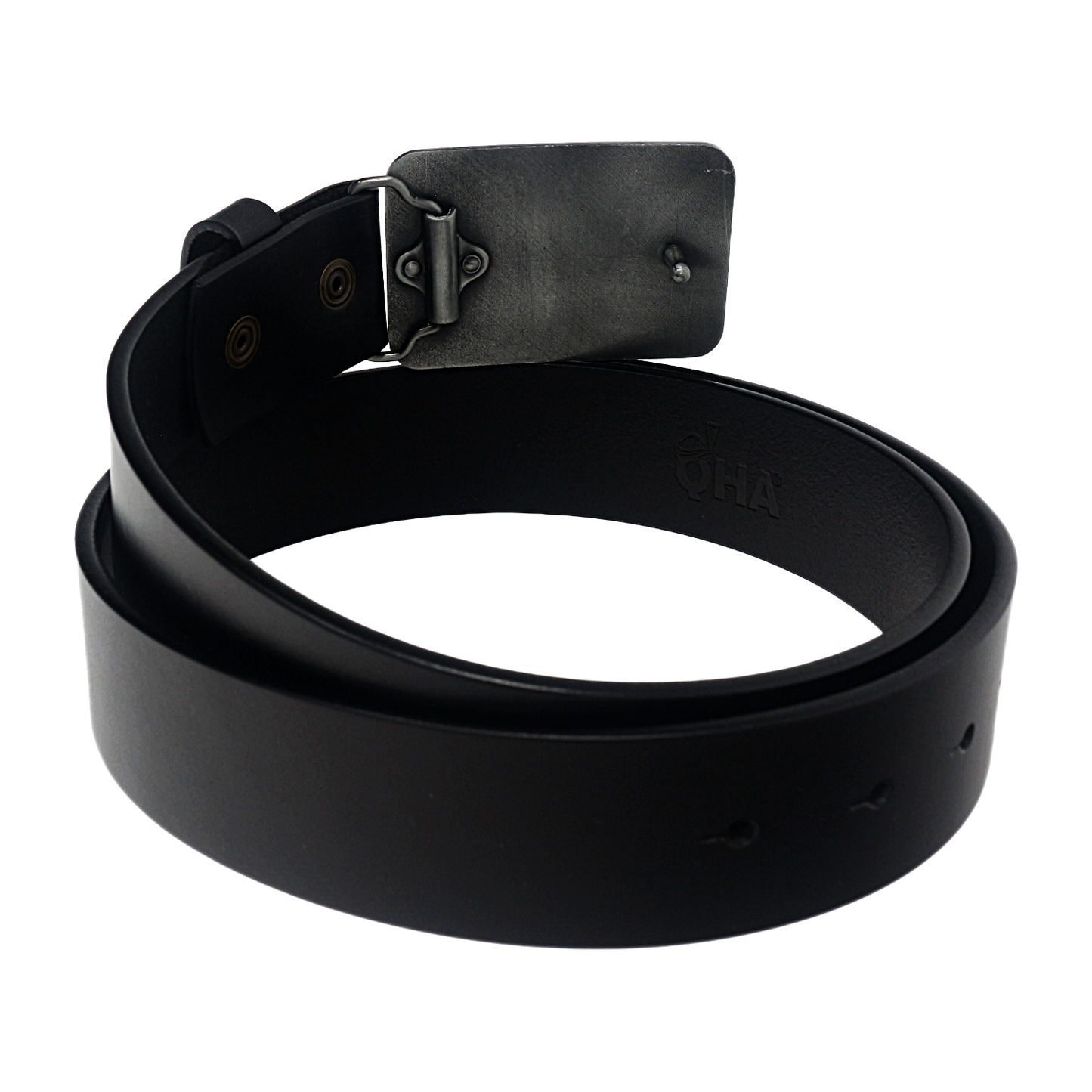 QHA Mens 38mm Top Grain Leather Belt, Retro Union Jack Plate - QHA UK