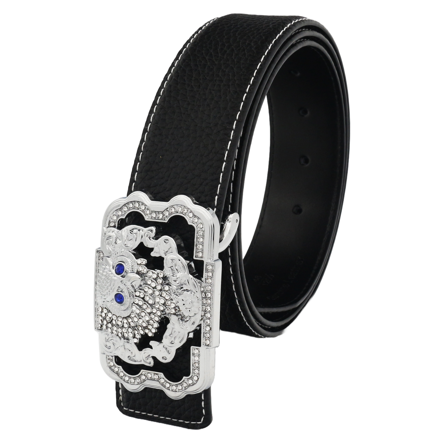 QHA Womens 38mm Leather Belt, Crystal Owl Buckle with Blue Eyes - QHA UK