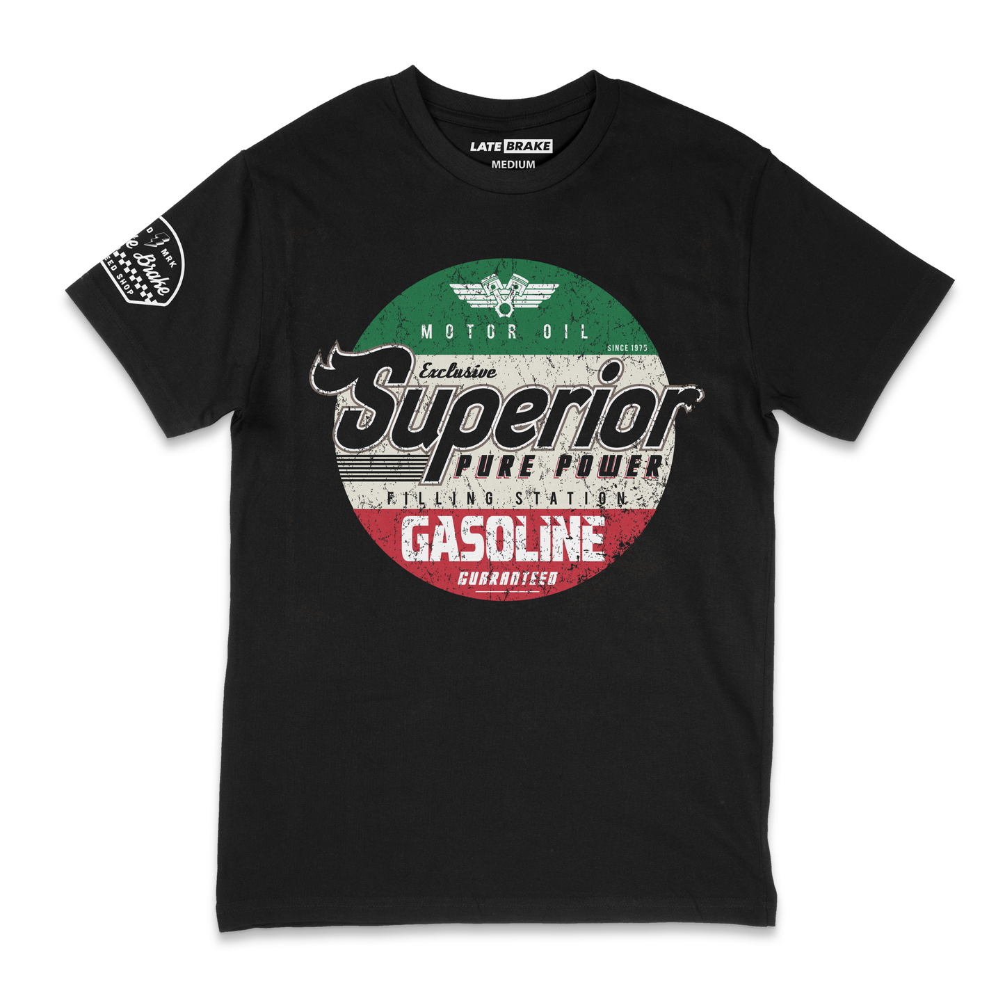 Late Brake Superior Gasoline T-Shirt Cotton Car Enthusiast Tee 180gsm - QHA UK