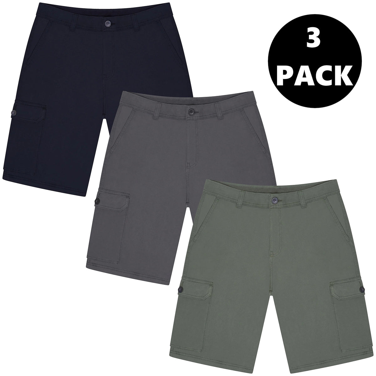 Men's 6 Pocket Cargo Shorts Navy Charcoal Khaki Waist 30-44 | QHA UK - QHA UK