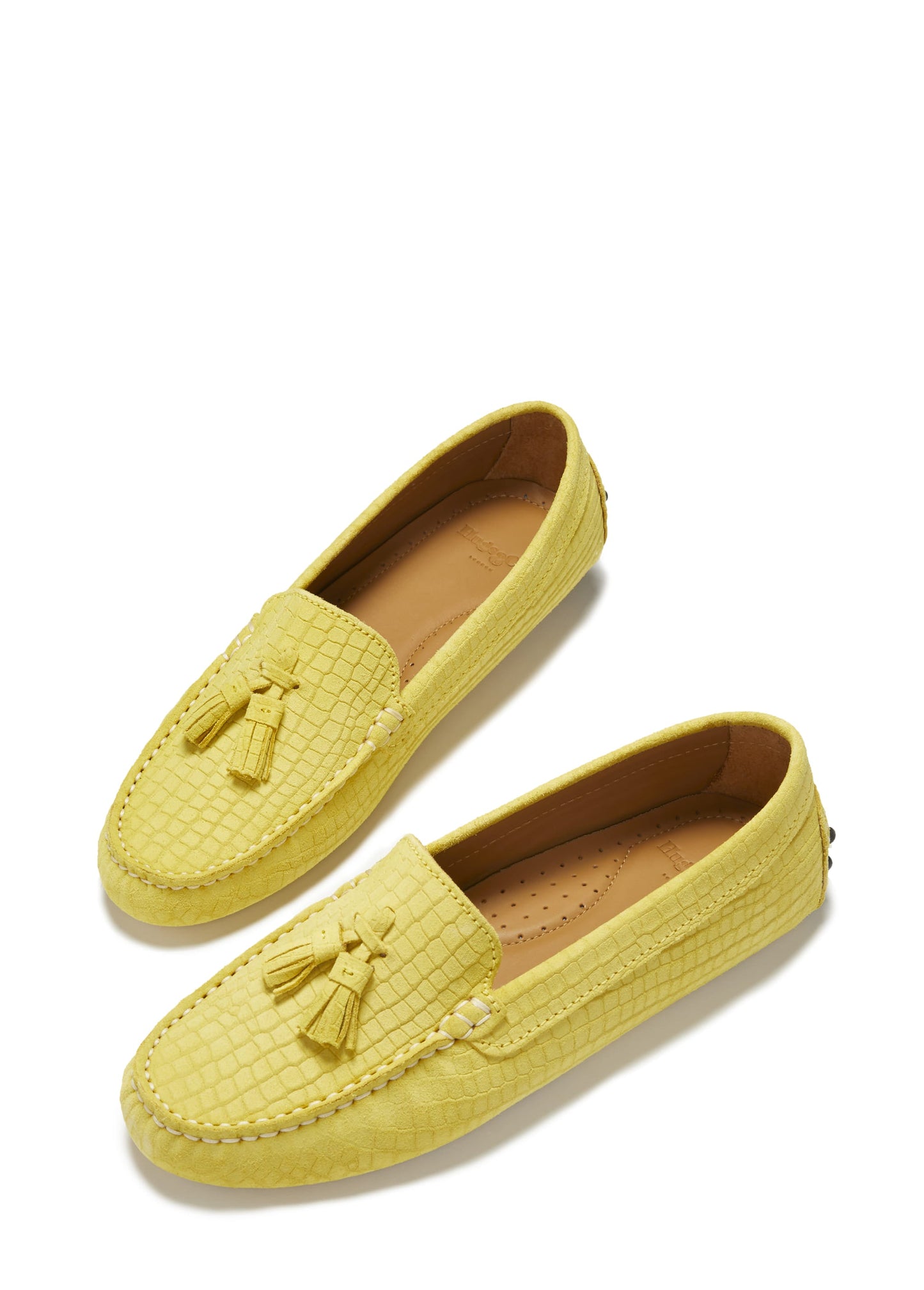 Hugs & Co Womens Tasselled Driving Loafers Yellow Embossed EU 36-42 - QHA UK