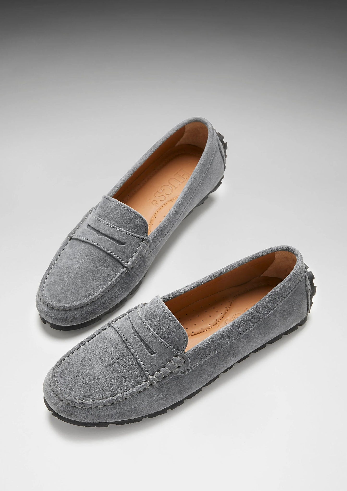 Hugs & Co Womens Tyre Sole Penny Loafers Slate Grey Suede EU 36-42 - Sole Detail - QHA UK