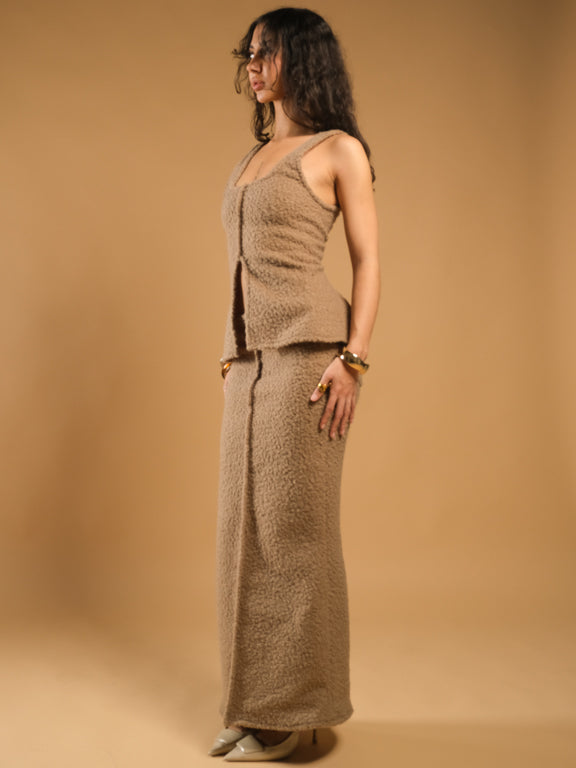 Ensogirl Women's Brown Wool Handmade Maxi Skirt | Made to Order | QHA UK - QHA UK