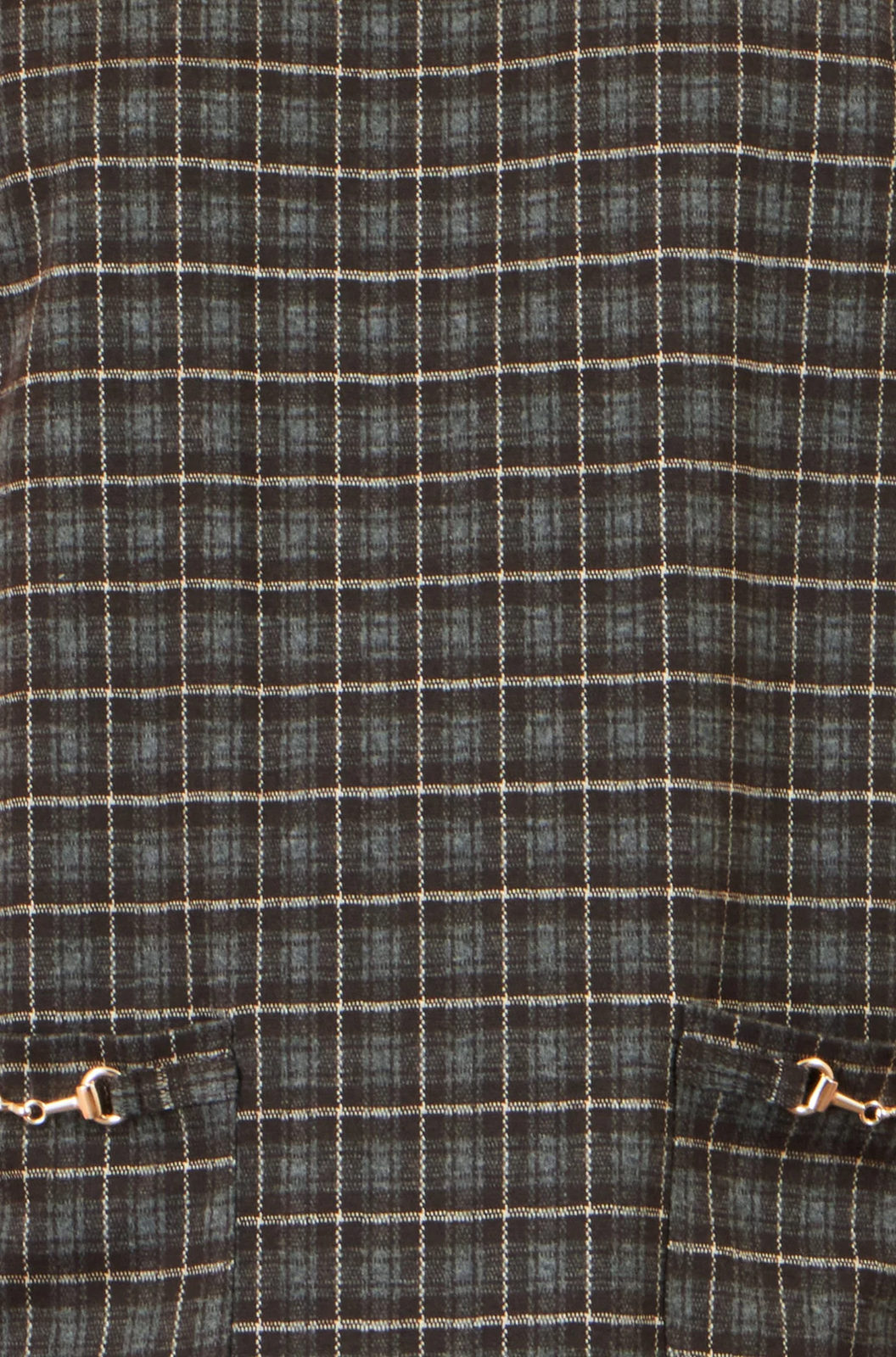 Yumi Women's Brown Check Shift Dress with Gold Pocket Trim | QHA UK - QHA UK