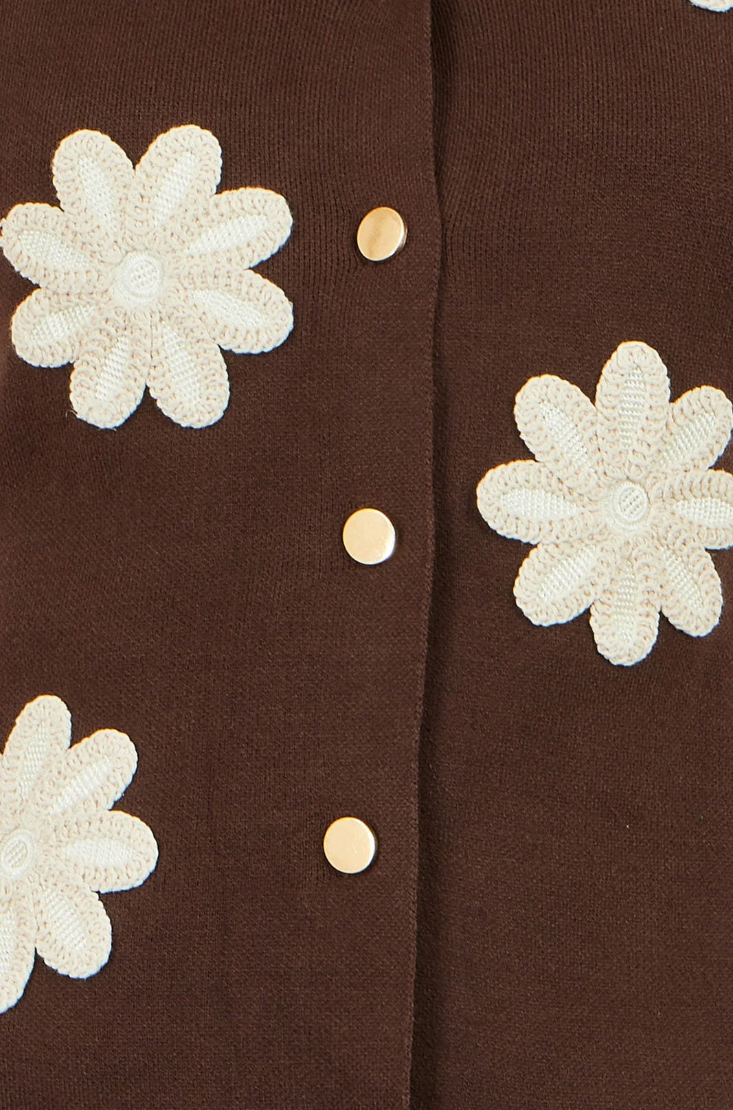 Yumi Women's Brown Floral Appliqué Gold Button Knit Waistcoat | QHA UK - QHA UK