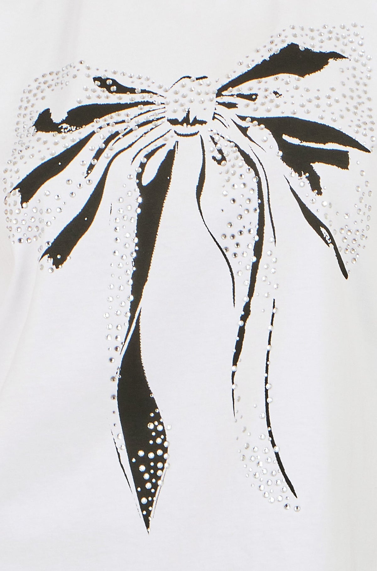 Yumi Women's White Bow Print Stud Embellished T-Shirt | Sizes 8–18 | QHA UK - Pattern Detail - QHA UK