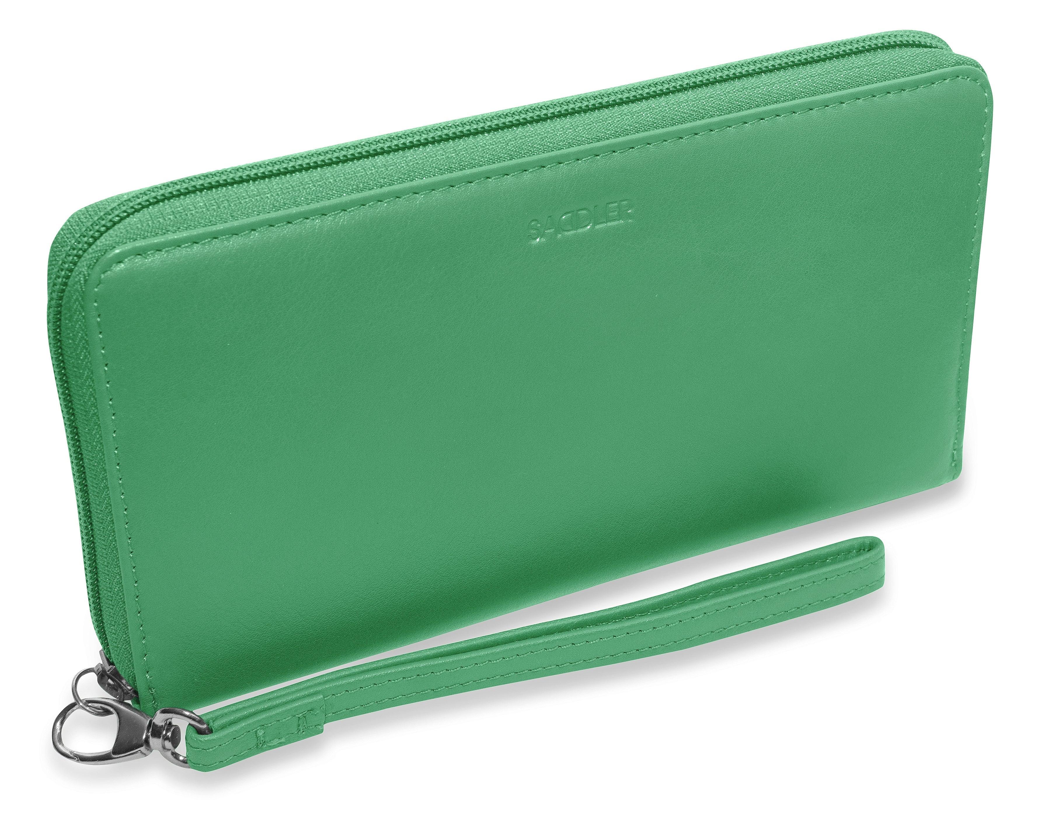 SADDLER SOPHIA Leather Zip Around Purse  - 15 Card slots, Mobile Phone Pocket,  Detachable Wrist Strap- RFID Protected