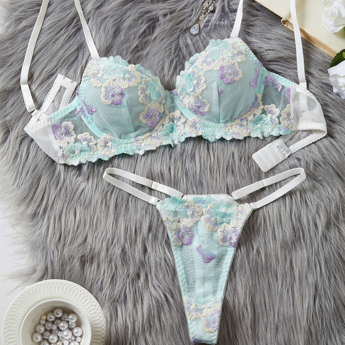Women’s Creative Embroidered Printed Bra Set