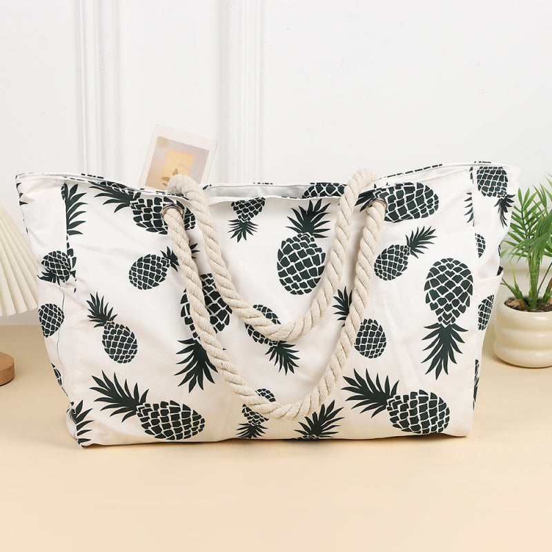 Women's Large Capacity Beach Tote Bag, Handheld Canvas Tote Bag