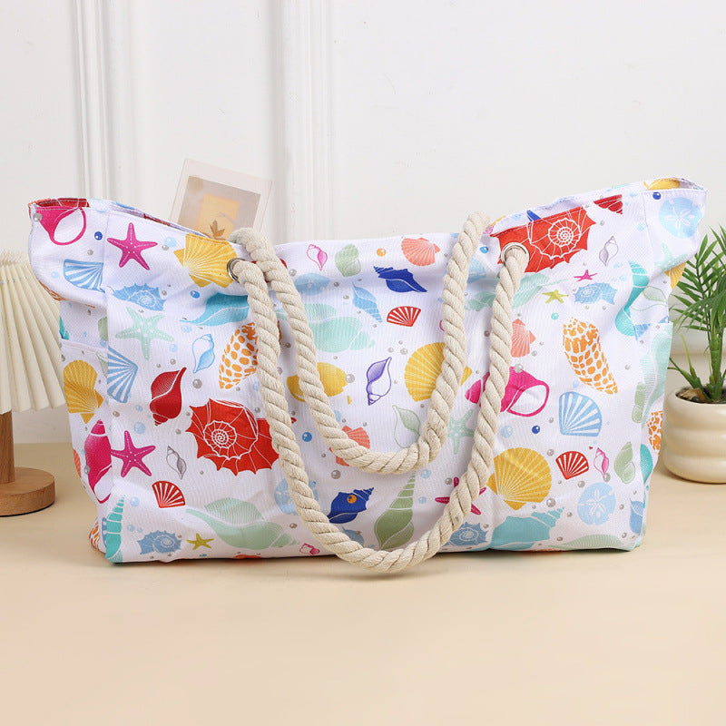Women's Large Capacity Beach Tote Bag, Handheld Canvas Tote Bag