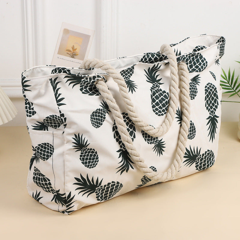 Women's Large Capacity Beach Tote Bag, Handheld Canvas Tote Bag
