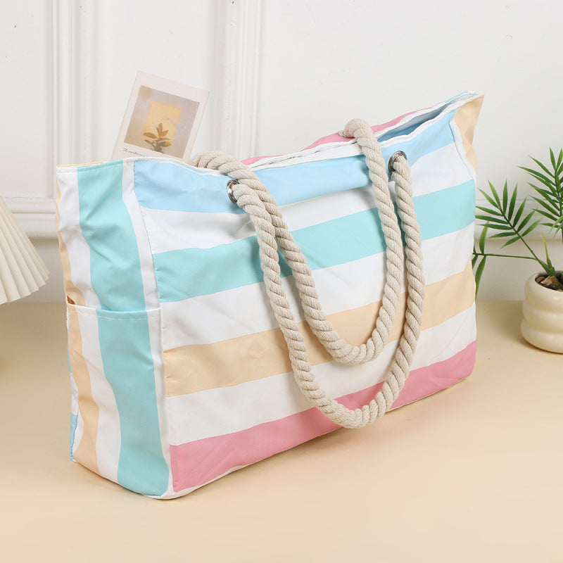 Women's Large Capacity Beach Tote Bag, Handheld Canvas Tote Bag