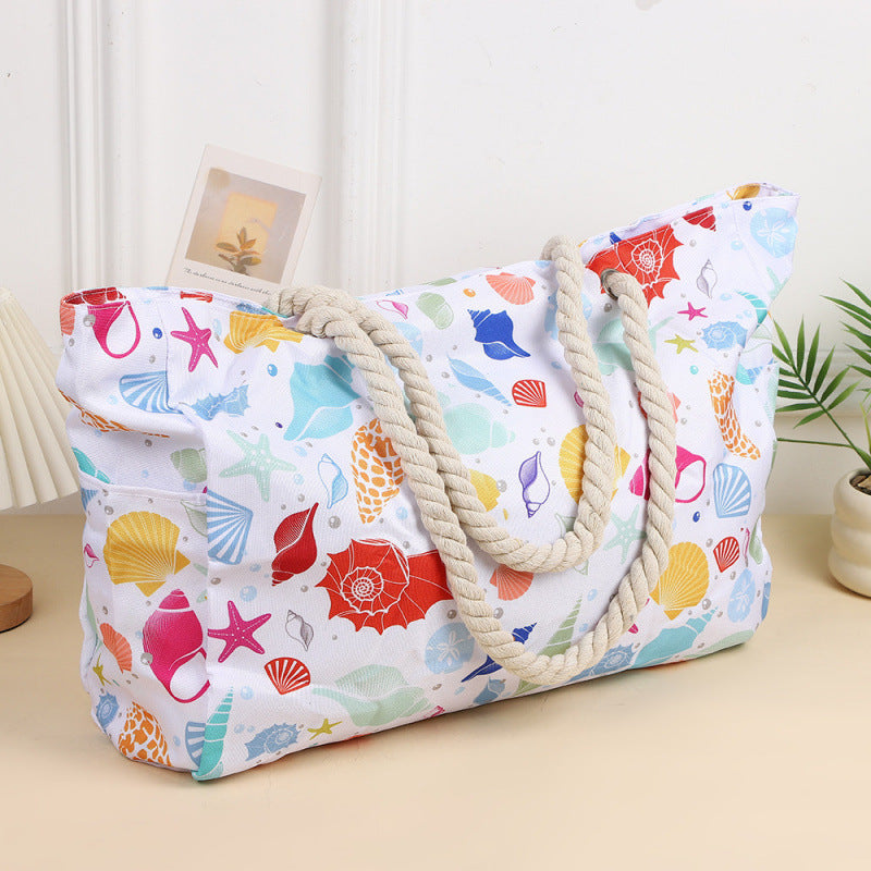 Women's Large Capacity Beach Tote Bag, Handheld Canvas Tote Bag