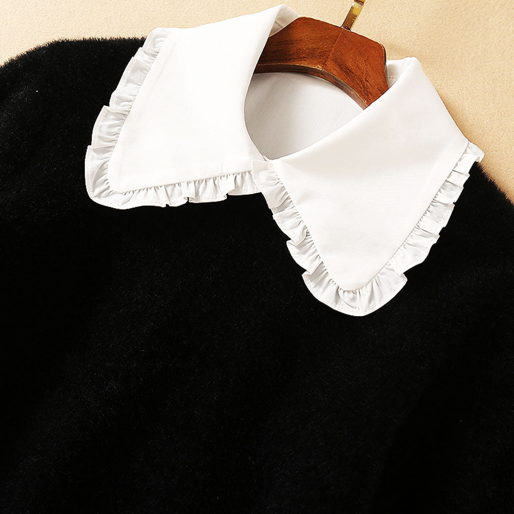 Women’s Three-Pieces Suit, Wooden Ear Shirt With Mohair Sweater And Plaid Wide-leg Pants