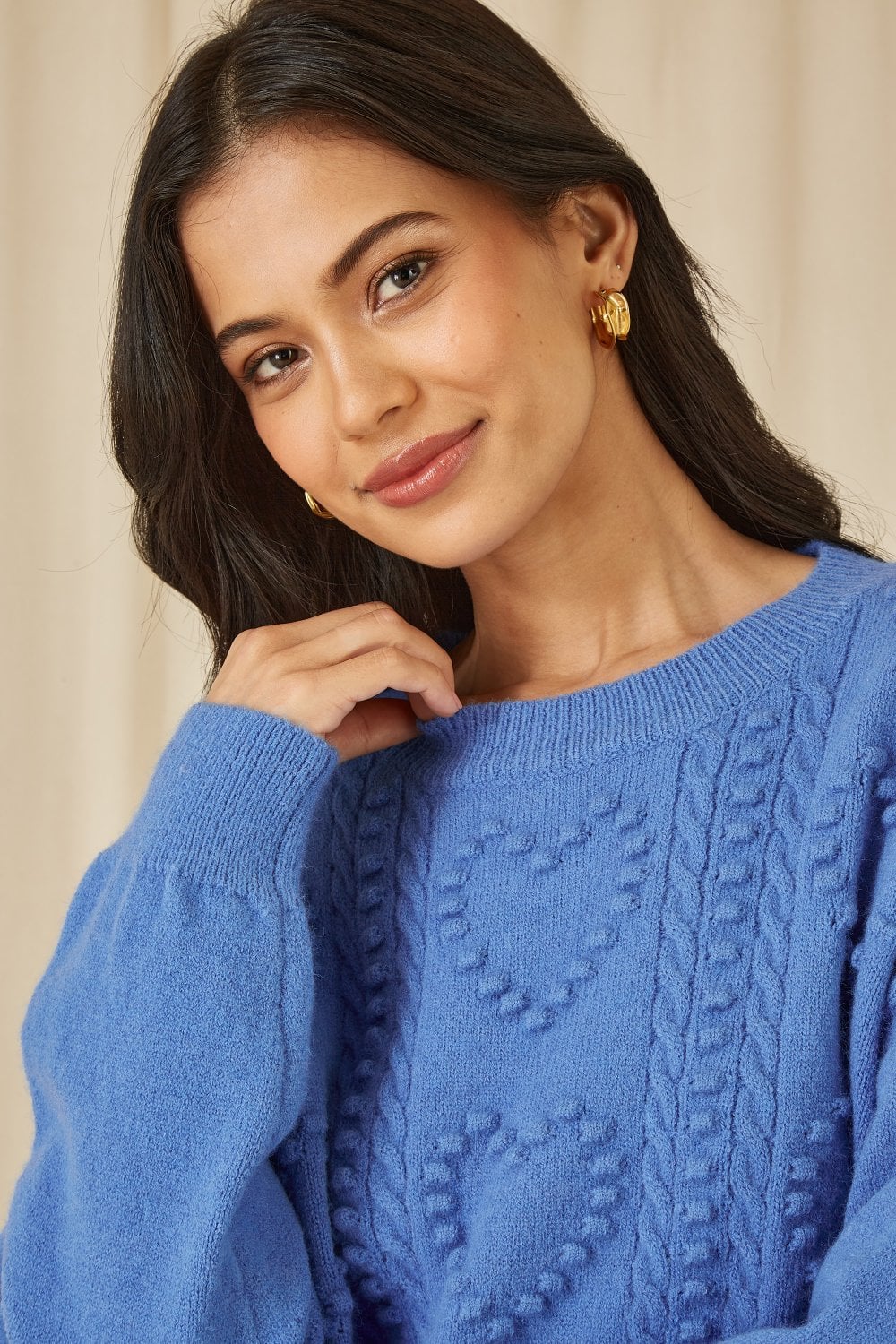 Yumi Blue Heart Knit Relaxed Jumper