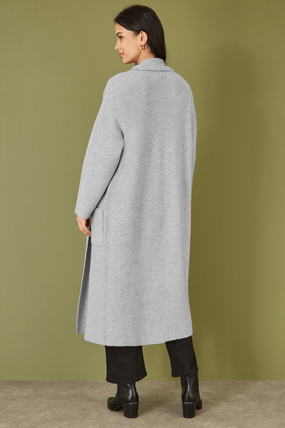 Yumi Grey Knitted Maxi Cardigan With Pockets