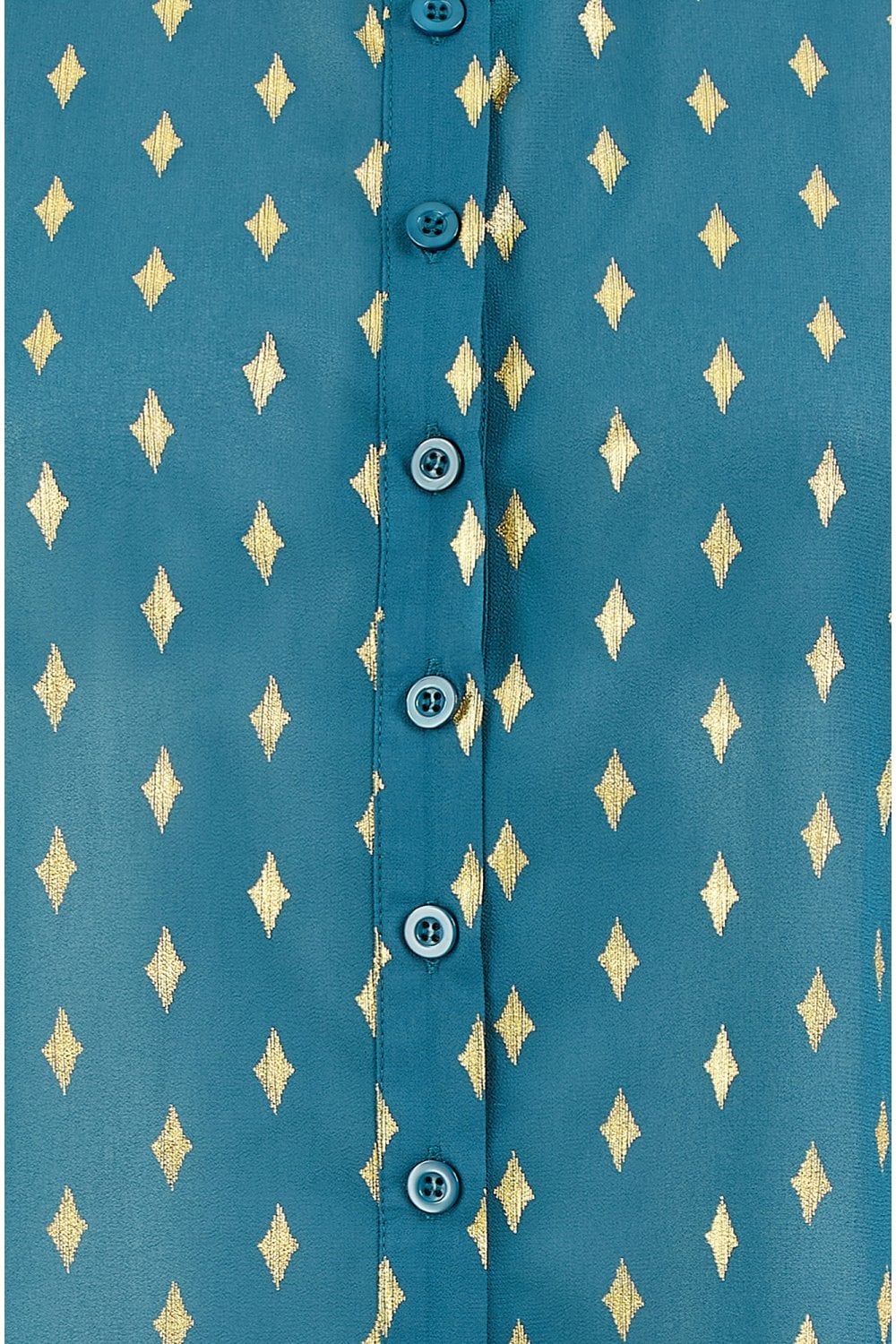 Yumi Teal Diamond Foil Print Top With Ruched Cuff