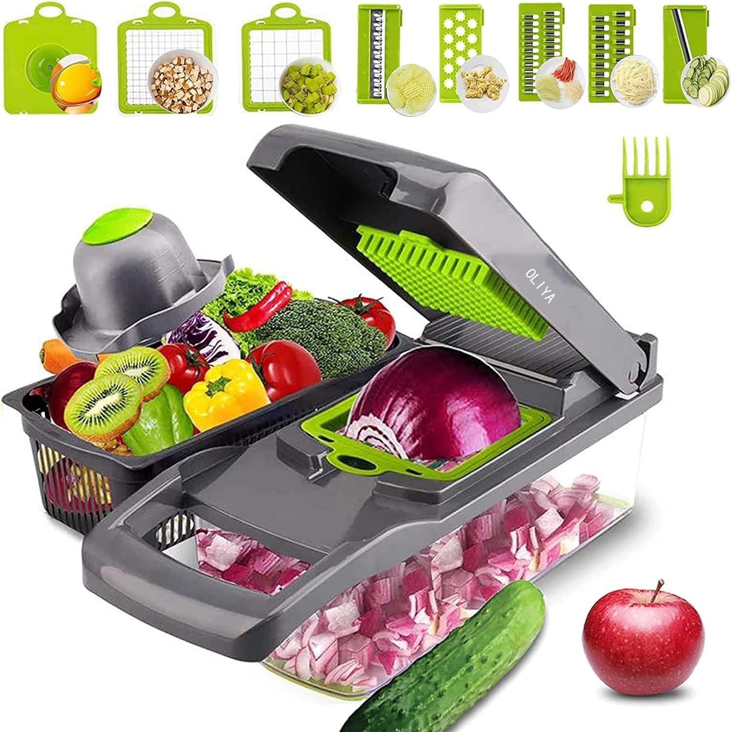 Vegetable Chopper, 12-in-1 Mandoline Slicer with Container, OLIYA