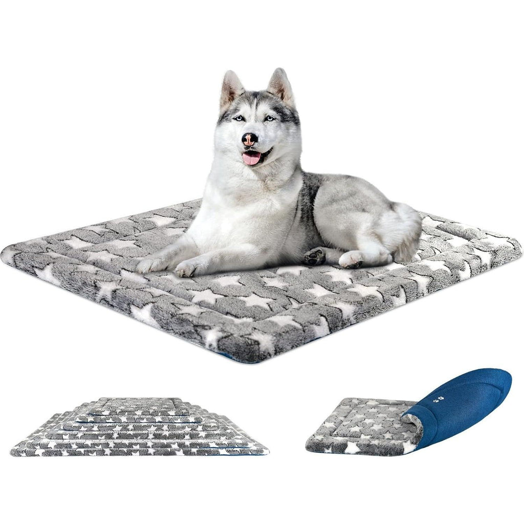 Dog Crate Mat Reversible Cool Warm 91x61cm Washable Foam Grey Blue KROSER